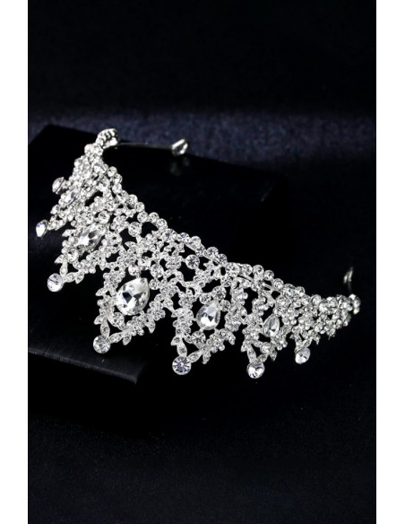 Tiara Fire Stones, ramuri cu frunzulite, flori si cristale mari