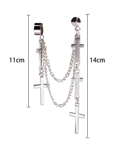 Cercel tip ear cuff, model cu doua lanturi si cinci cruci mici