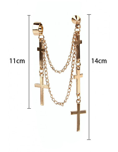 Cercel tip ear cuff, model cu doua lanturi si cinci cruci mici