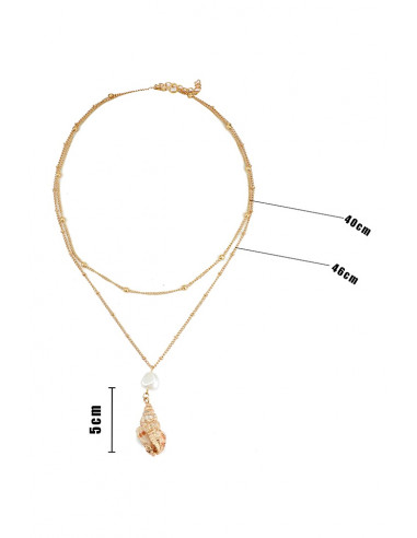 Colier multilayer cu doua lantisoare, melc natural pictat, perla si bilute