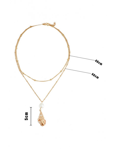 Colier multilayer cu doua lantisoare, melc natural pictat, perla si bilute