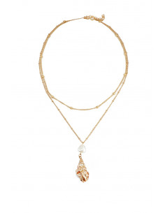 Colier multilayer cu doua lantisoare, melc natural pictat, perla si bilute