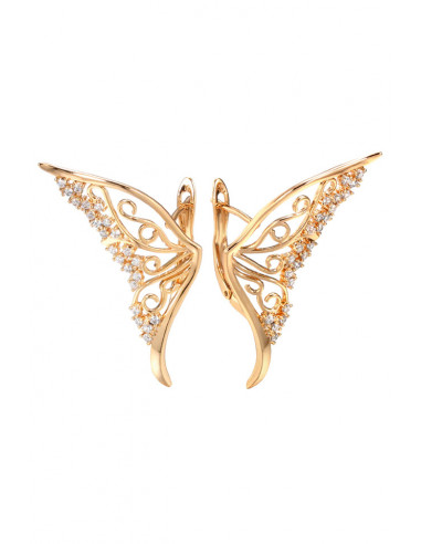 Cercei eleganti metalici, aripi de fluture filigranate, cu cristale