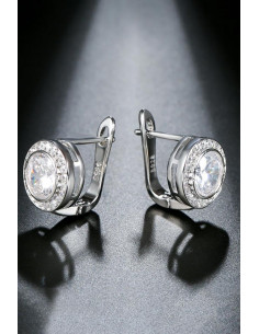 Cercei de mireasa eleganti, model rotund cu zirconii si cristal mare in centru 2