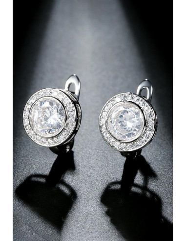 Cercei de mireasa eleganti, model rotund cu zirconii si cristal mare in centru