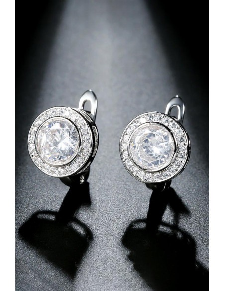Cercei de mireasa eleganti, model rotund cu zirconii si cristal mare in centru
