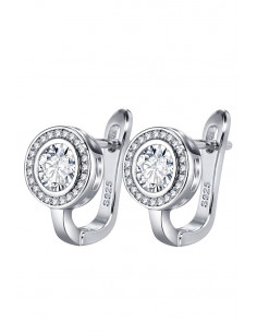 Cercei de mireasa eleganti, model rotund cu zirconii si cristal mare in centru