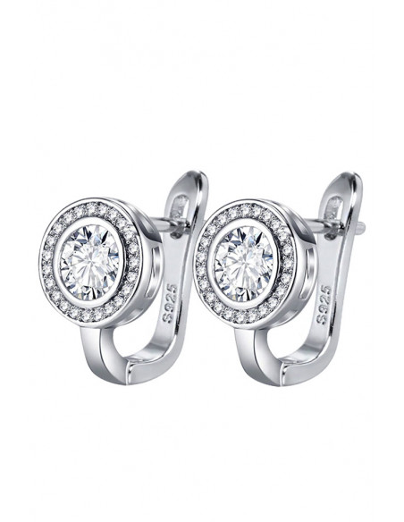 Cercei de mireasa eleganti, model rotund cu zirconii si cristal mare in centru