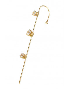 Cercel ear cuff, cu trei cristale rotunde pe tija lunga si subtire