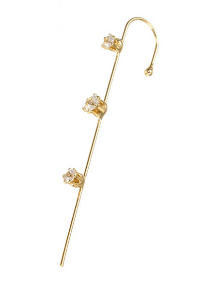 Cercel ear cuff, cu trei cristale rotunde pe tija lunga si subtire