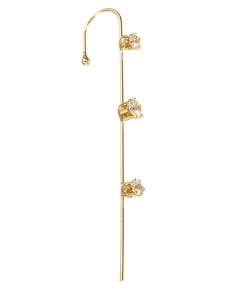Cercel ear cuff, cu trei cristale rotunde pe tija lunga si subtire