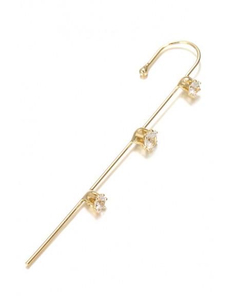 Cercel ear cuff, cu trei cristale rotunde pe tija lunga si subtire