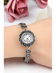 Ceas de mana de dama model vintage cu bratara cu lalele si hematite 2