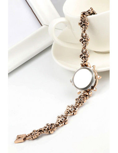 Ceas de mana de dama model vintage, bratara cu floricele si hematite