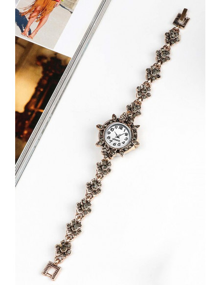 Ceas de mana de dama model vintage, bratara cu floricele si hematite