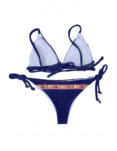 Costum de baie gipsy bleumarin, broderie si franjuri, talie joasa 2