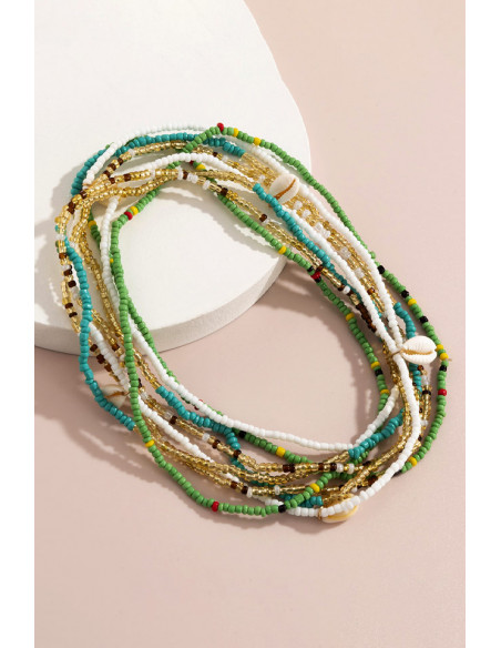 Set patru lanturi de talie, siraguri elastice de margelute colorate si scoici