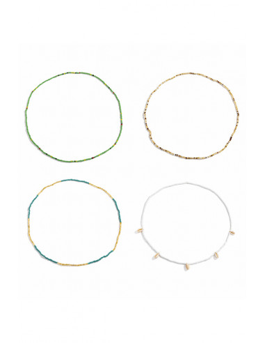 Set patru lanturi de talie, siraguri elastice de margelute colorate si scoici