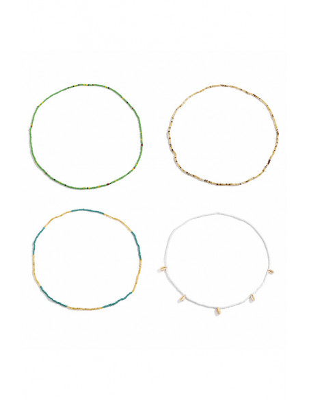 Set patru lanturi de talie, siraguri elastice de margelute colorate si scoici