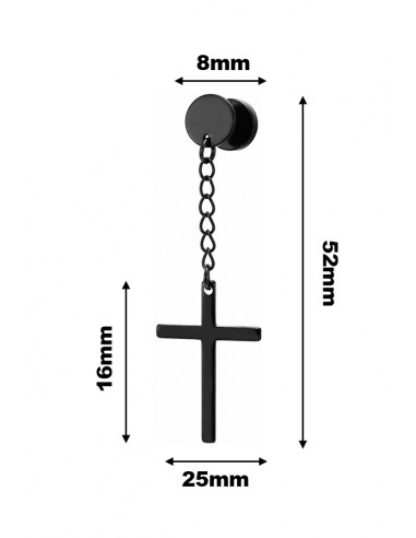 Cercel punk pentru o singura ureche, disc metalic cu lantisor si cruciulita