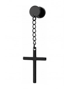 Cercel punk pentru o singura ureche, disc metalic cu lantisor si cruciulita 2