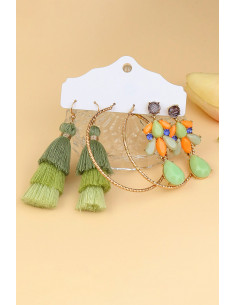 Set de 3 perechi de cercei eleganti, hula hoops, canafi si cristale 2