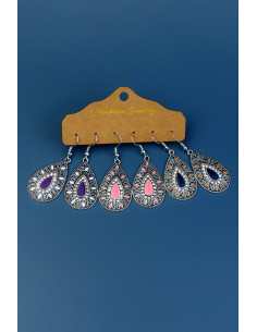 Set de 3 perechi de cercei boho, medalioane picatura in 3 combinatii de culori 2