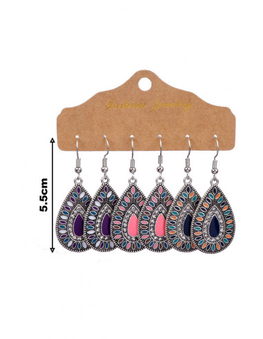 Set de 3 perechi de cercei boho, medalioane picatura in 3 combinatii de culori