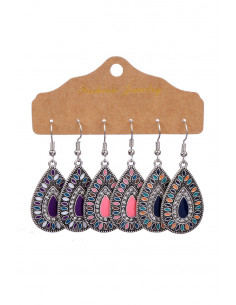 Set de 3 perechi de cercei boho, medalioane picatura in 3 combinatii de culori