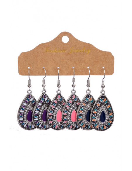 Set de 3 perechi de cercei boho, medalioane picatura in 3 combinatii de culori