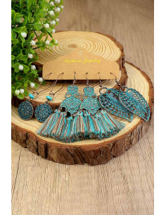 Set de 3 perechi de cercei boho, inimioare, frunze, discuri si canafi 2
