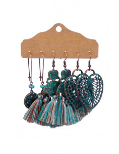 Set de 3 perechi de cercei boho, inimioare, frunze, discuri si canafi