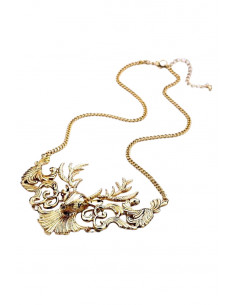 Colier statement din metal patinat, model cu cerb cu coarne mari