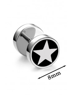 Cercel punk, ear plug fake rotund din otel, cu steluta 2