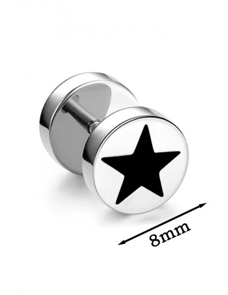 Cercel punk, ear plug fake rotund din otel, cu steluta