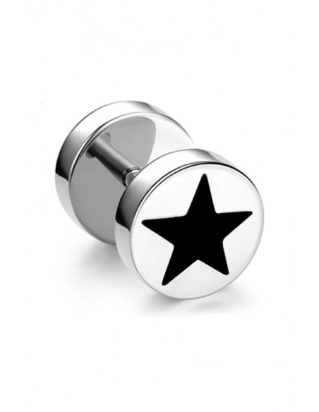 Cercel punk, ear plug fake rotund din otel, cu steluta