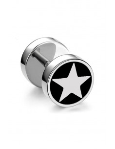 Cercel punk, ear plug fake rotund din otel, cu steluta