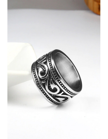 Inel punk masiv, verigheta cu model tribal de inspiratie maori
