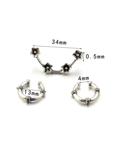 Set cercei si ear cuff, ramura cu floricele si doua verigi