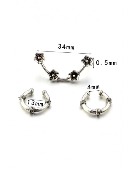 Set cercei si ear cuff, ramura cu floricele si doua verigi