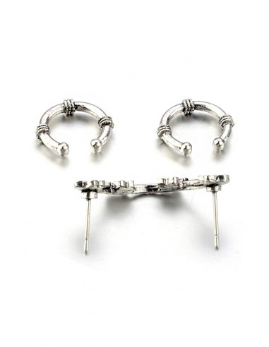 Set cercei si ear cuff, ramura cu floricele si doua verigi