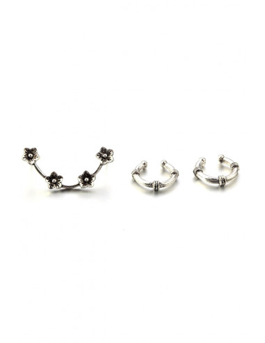 Set cercei si ear cuff, ramura cu floricele si doua verigi