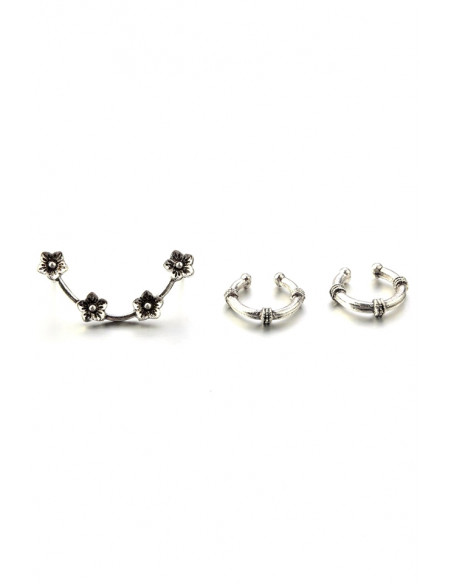 Set cercei si ear cuff, ramura cu floricele si doua verigi