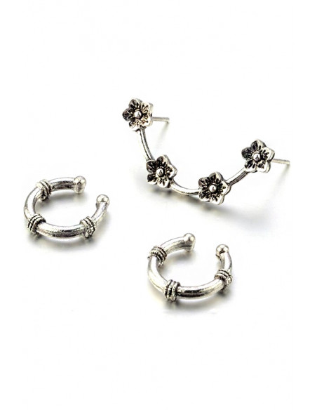 Set cercei si ear cuff, ramura cu floricele si doua verigi