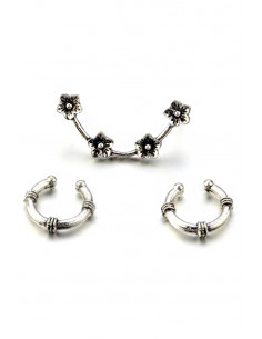 Set cercei si ear cuff, ramura cu floricele si doua verigi 2