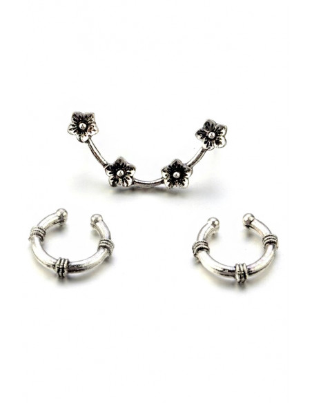 Set cercei si ear cuff, ramura cu floricele si doua verigi