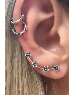 Set cercei si ear cuff, ramura cu floricele si doua verigi