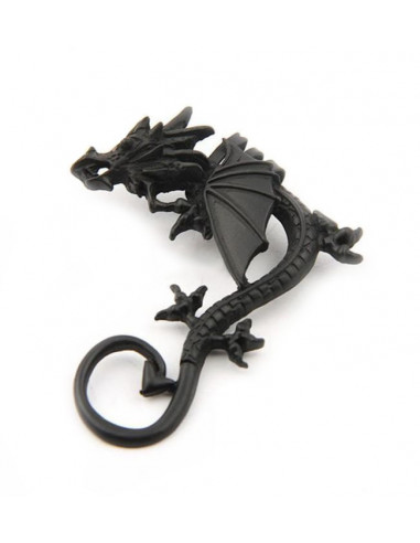 Cercel tip ear cuff, model cu dragon cu creasta si aripi mici, coada ascutita, prindere pe ureche