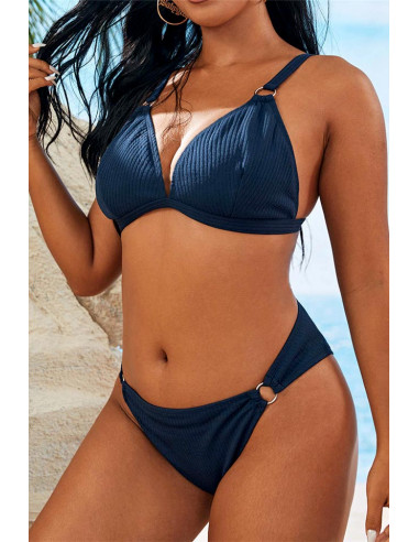 Costum de baie doua piese, marimi mari, din ribbed jersey, cu inele metalice