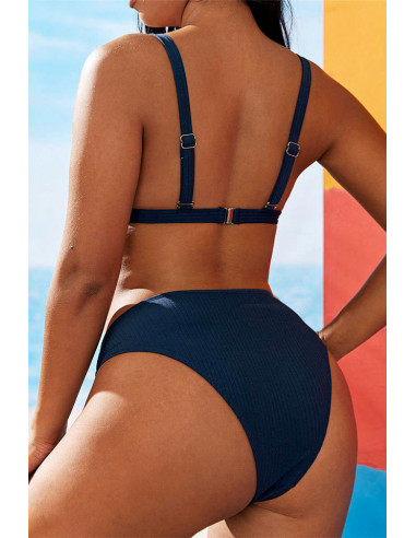Costum de baie doua piese, marimi mari, din ribbed jersey, cu inele metalice